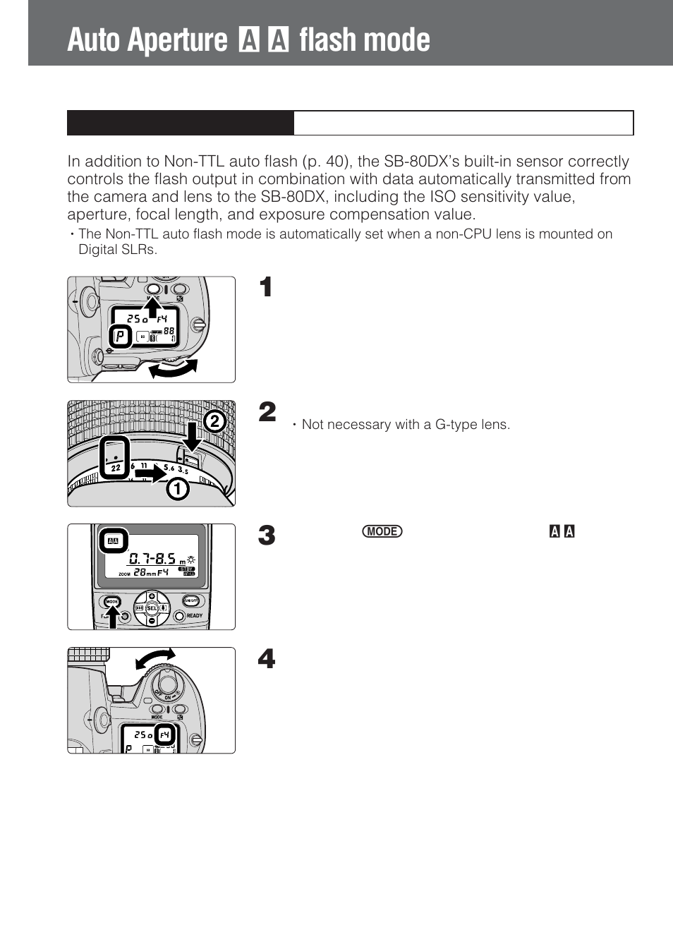 Auto aperture aa flash mode | Nikon SB-80DX User Manual | Page 42 / 108