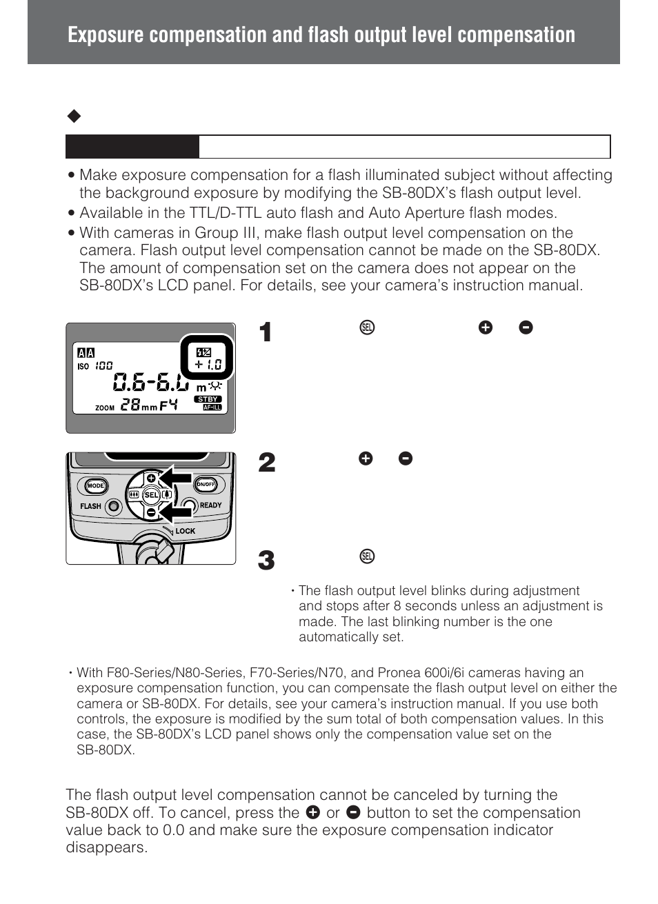 Lflash output level compensation | Nikon SB-80DX User Manual | Page 58 / 108