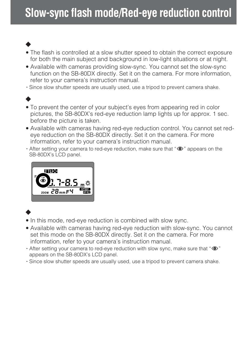 Slow-sync flash mode/red-eye reduction control, 60 l slow-sync flash, Lred-eye reduction | Lred-eye reduction with slow-sync flash mode | Nikon SB-80DX User Manual | Page 60 / 108