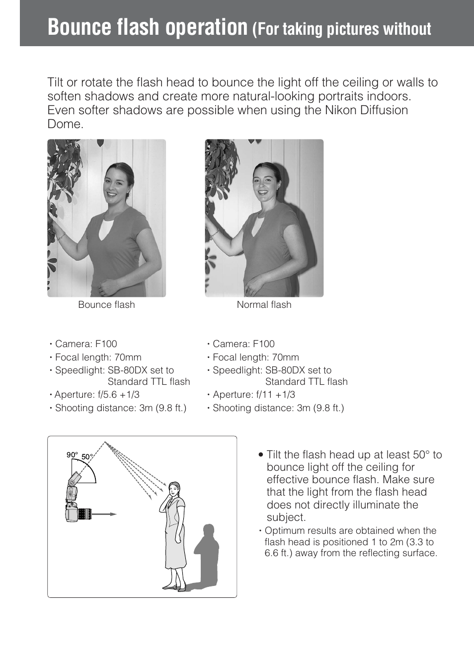 Bounce flash operation, For taking pictures without | Nikon SB-80DX User Manual | Page 66 / 108