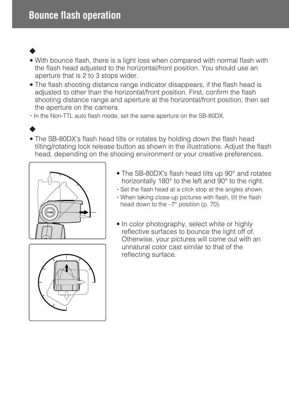 Bounce flash operation, 68 l setting the aperture, Lsetting the flash head | Nikon SB-80DX User Manual | Page 68 / 108