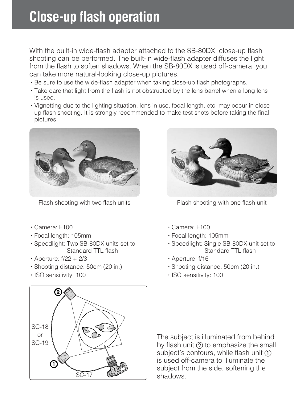 Close-up flash operation | Nikon SB-80DX User Manual | Page 70 / 108