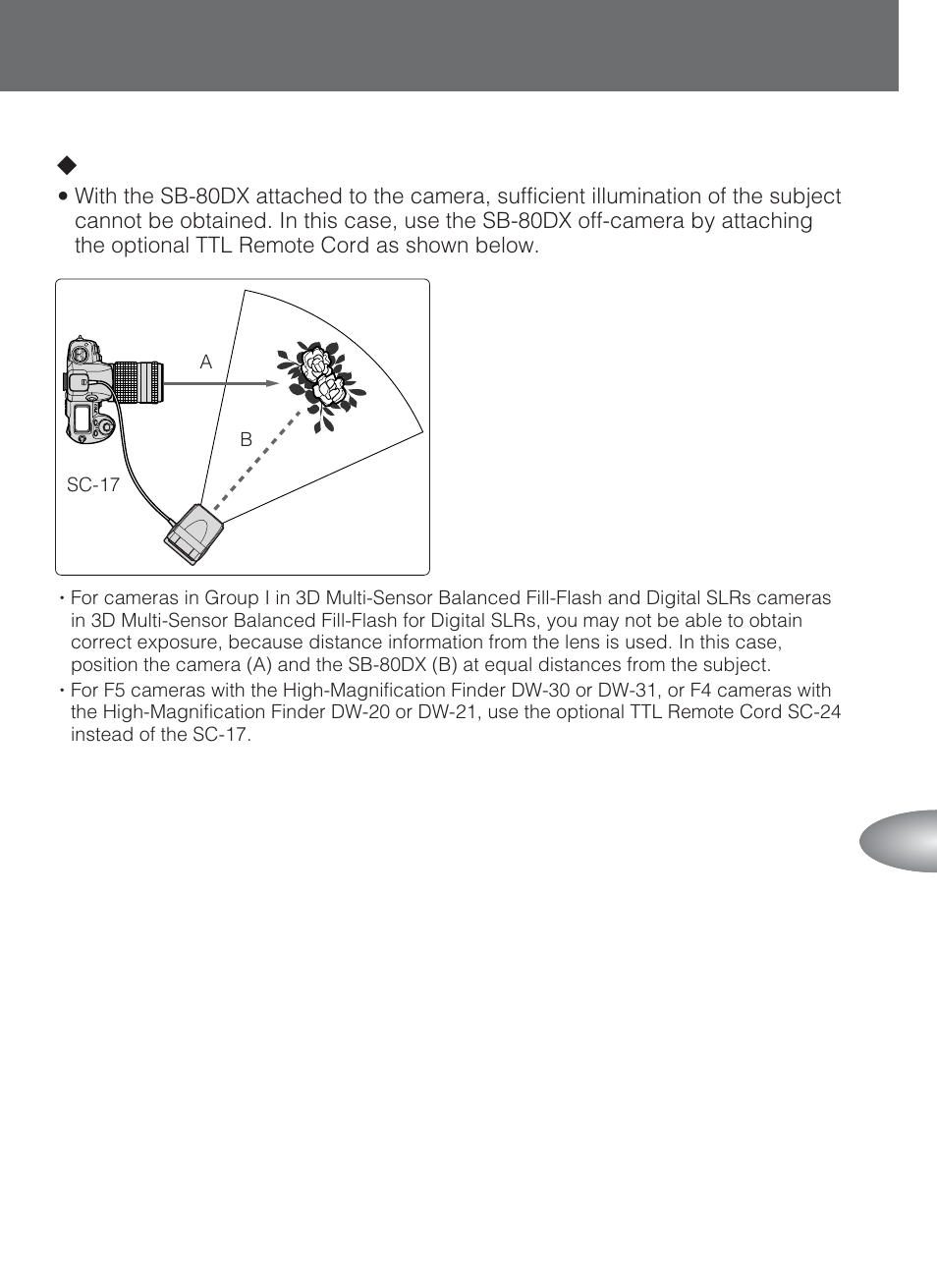 Lwhen shooting subjects closer than 0.6m (2 ft) | Nikon SB-80DX User Manual | Page 73 / 108