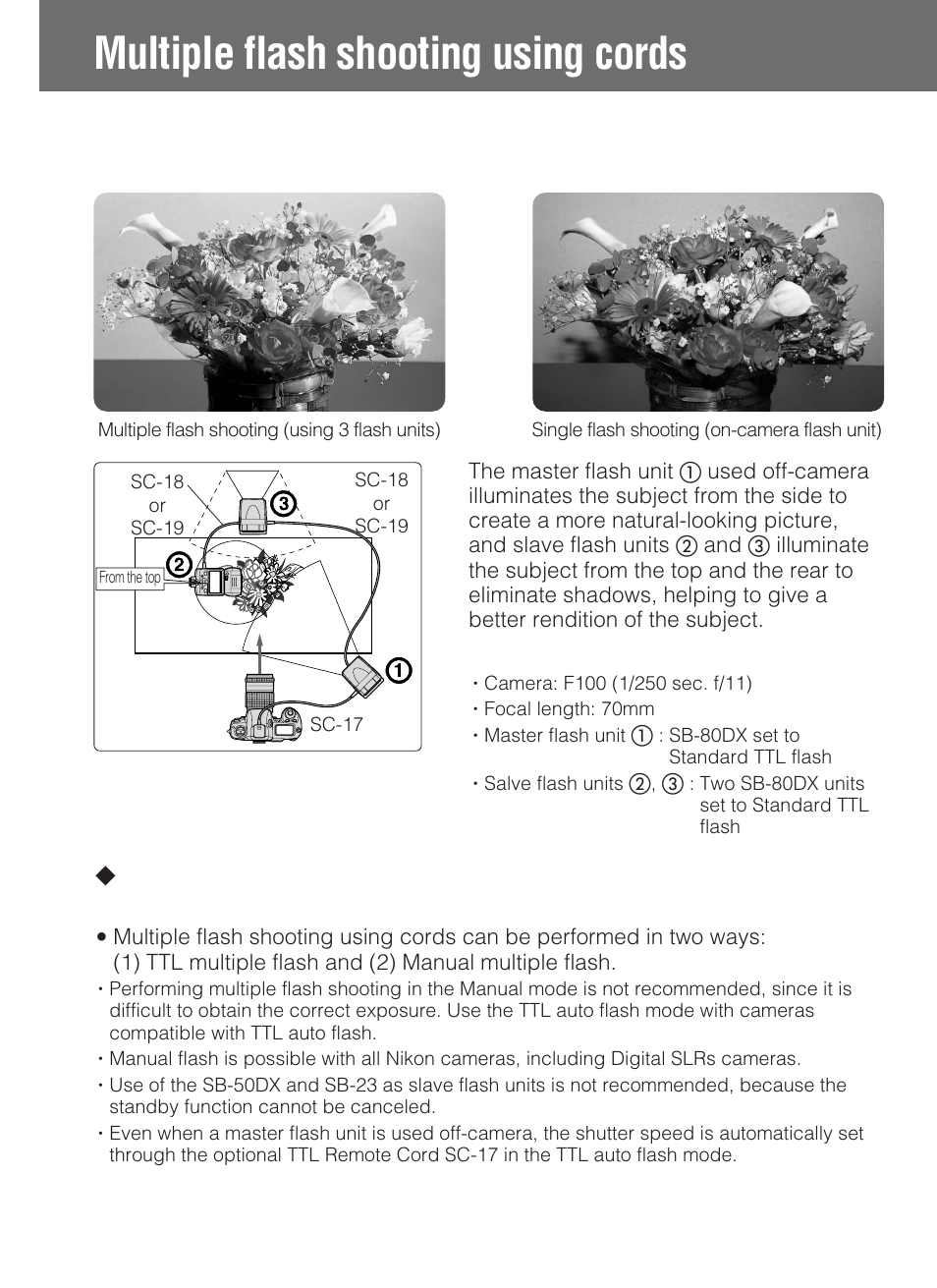 Multiple flash shooting using cords | Nikon SB-80DX User Manual | Page 76 / 108