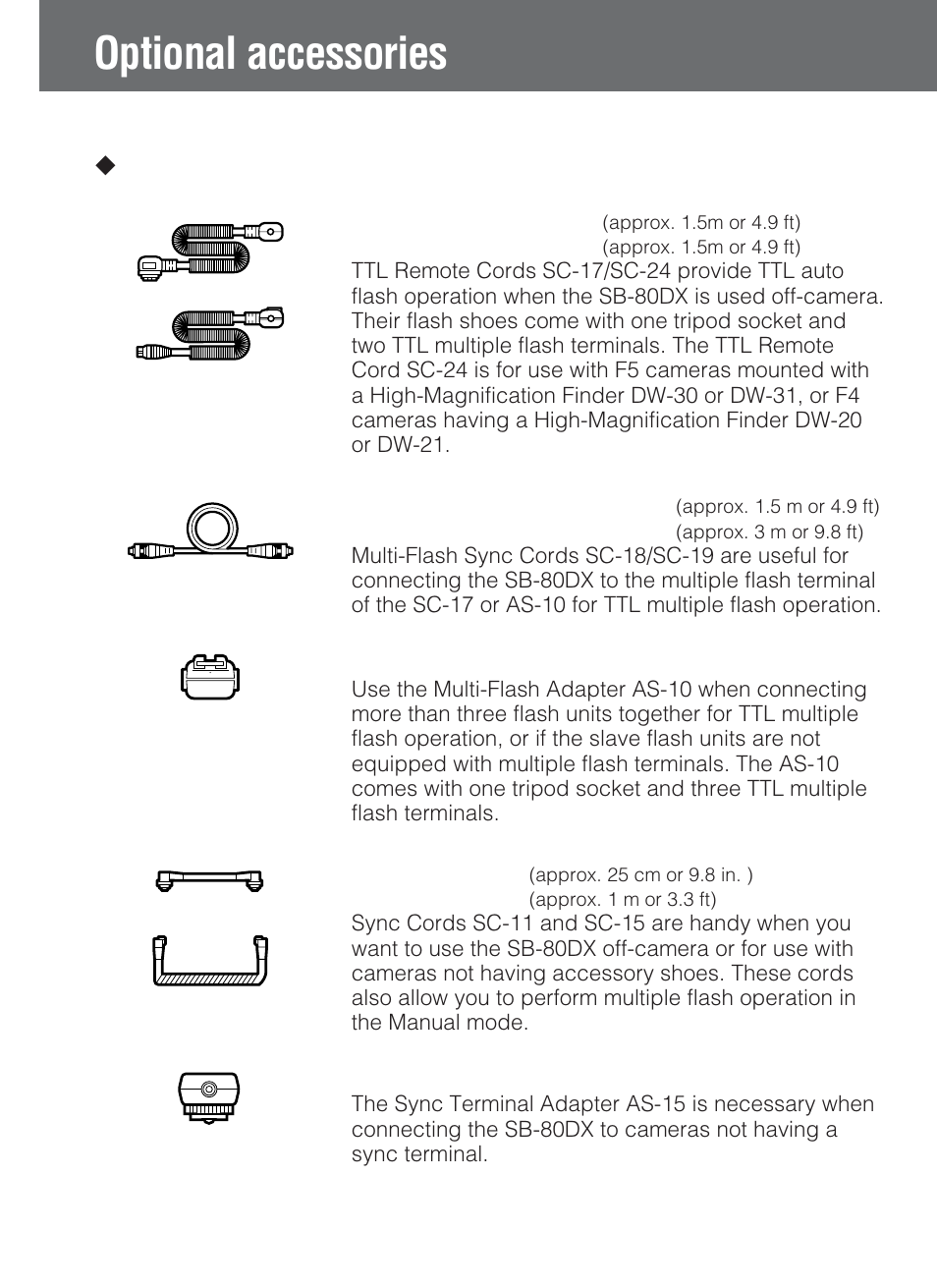 Optional accessories, Laccessories for multiple flash | Nikon SB-80DX User Manual | Page 92 / 108