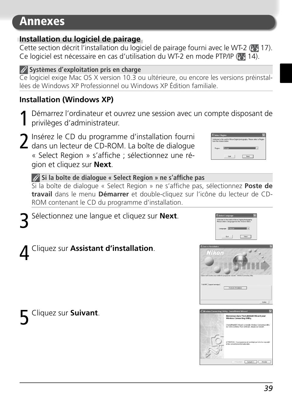 Annexes, Installation du logiciel de pairage | Nikon WT-2 User Manual | Page 108 / 187