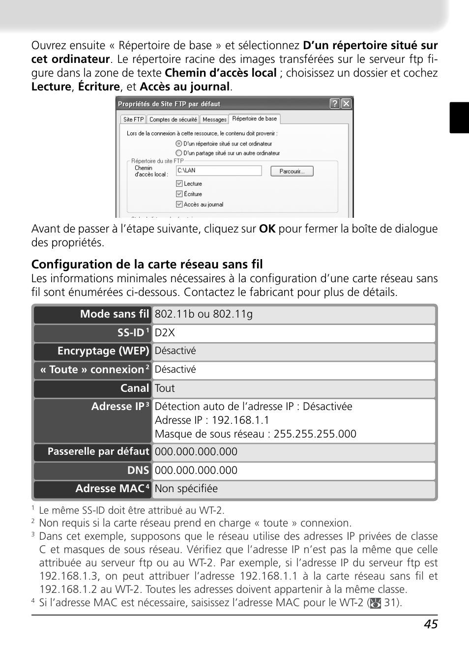 Confi guration de la carte réseau sans fi l | Nikon WT-2 User Manual | Page 114 / 187