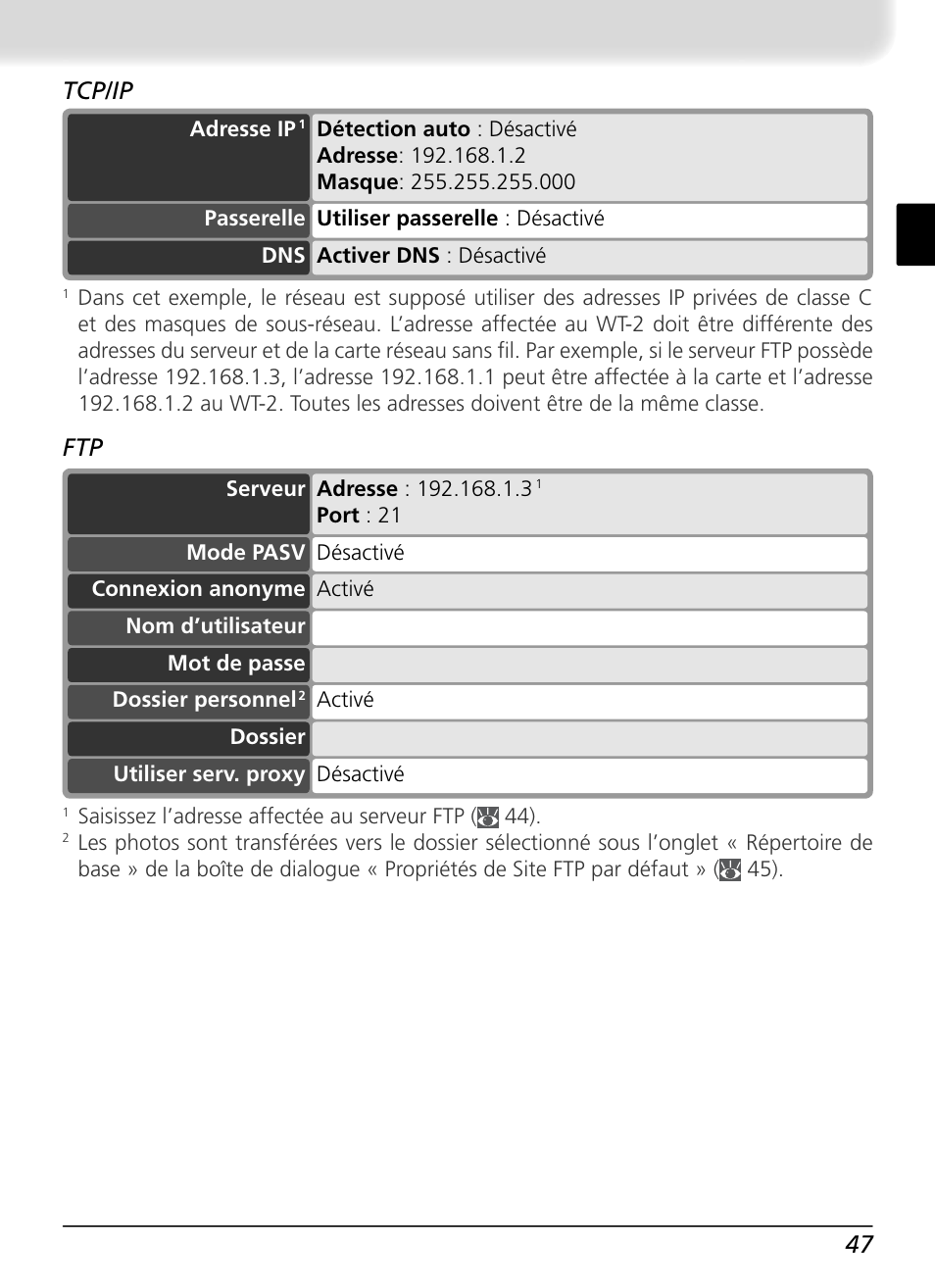 Ftp tcp/ip | Nikon WT-2 User Manual | Page 116 / 187