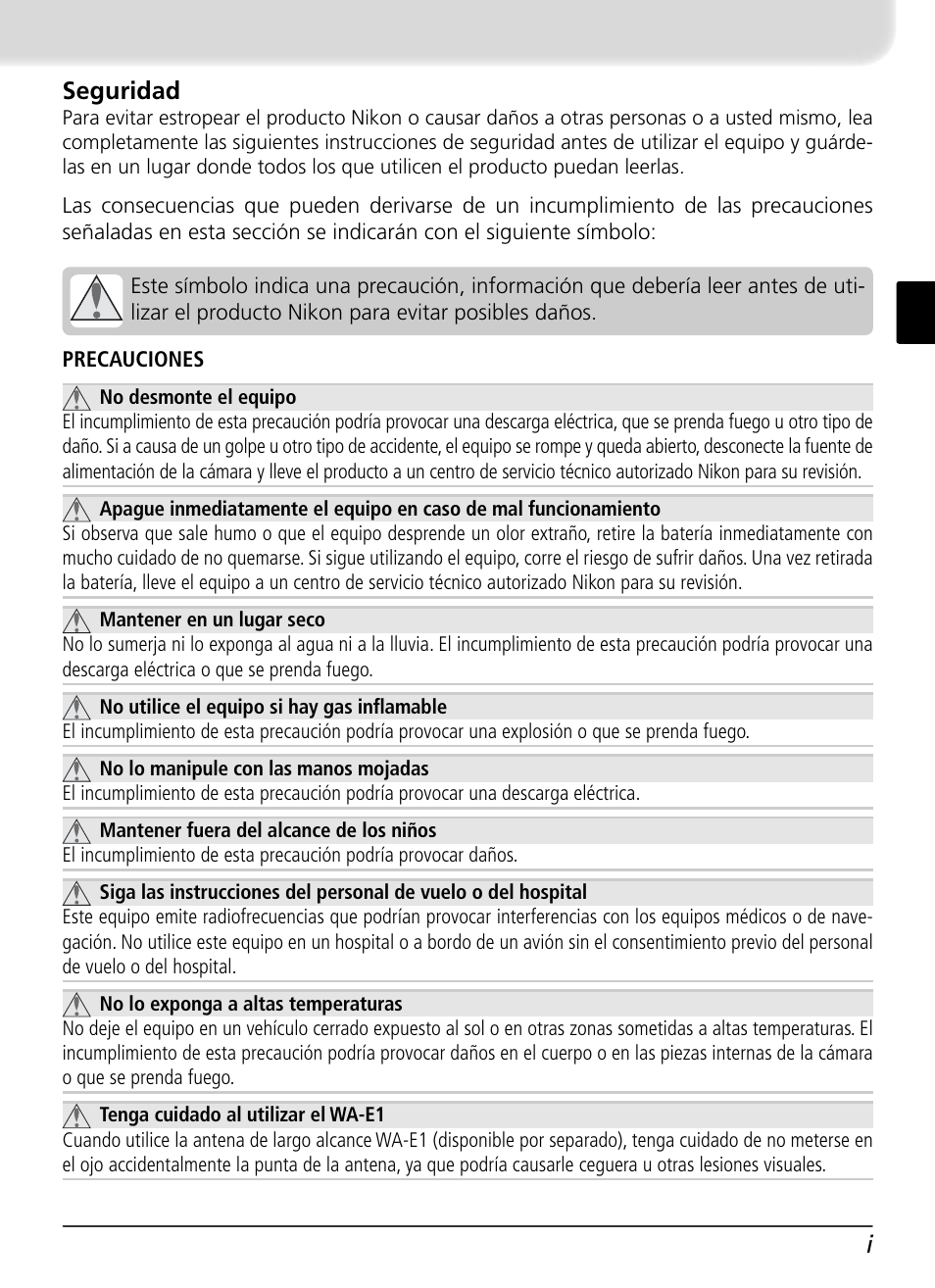 Seguridad, Iseguridad | Nikon WT-2 User Manual | Page 128 / 187