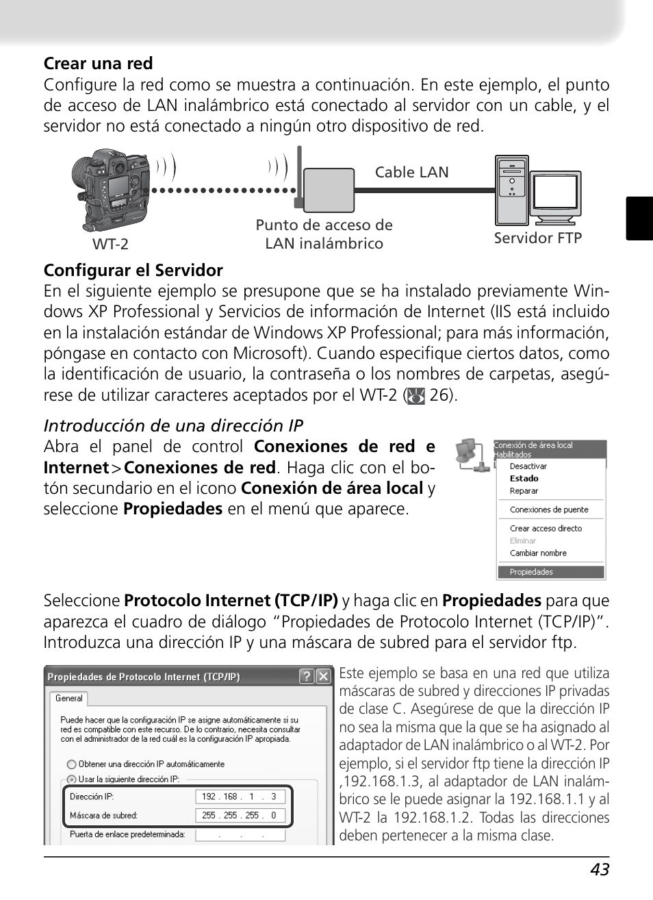 Servidor ftp, Wt-2 cable lan punto de acceso de lan inalámbrico | Nikon WT-2 User Manual | Page 174 / 187