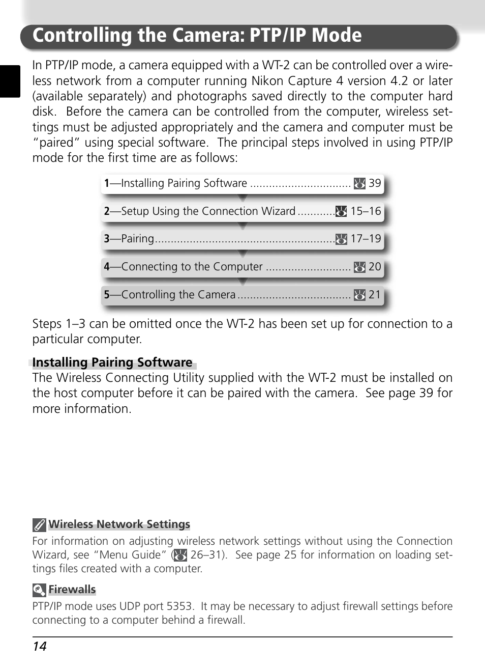 Controlling the camera: ptp / ip mode | Nikon WT-2 User Manual | Page 21 / 187