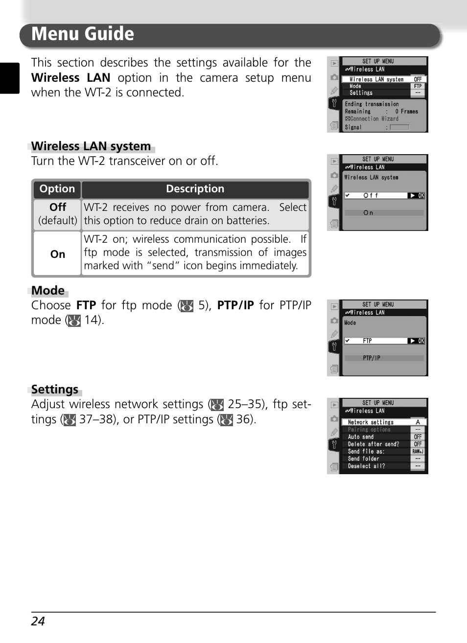 Menu guide | Nikon WT-2 User Manual | Page 31 / 187