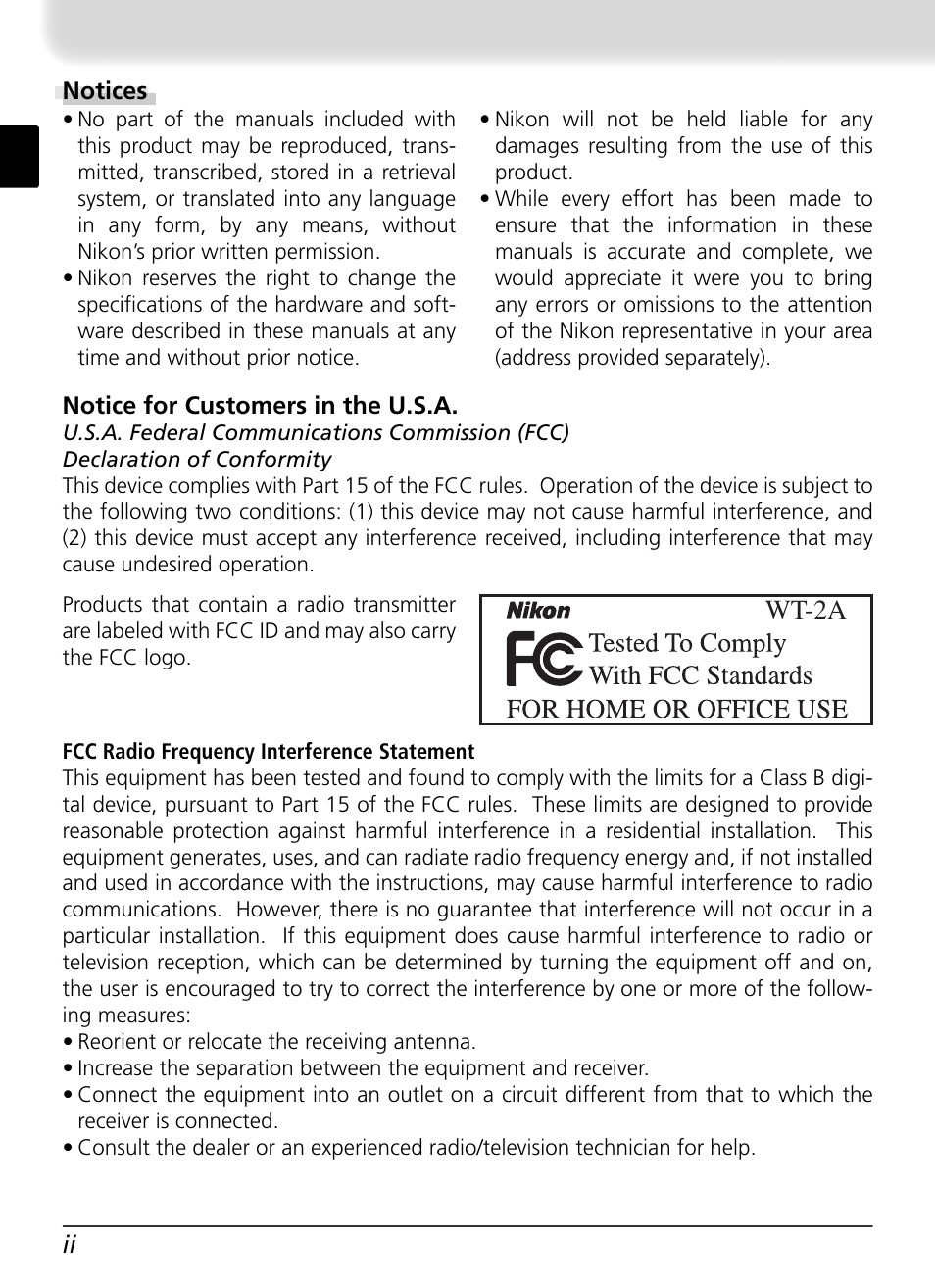 Wt-2a | Nikon WT-2 User Manual | Page 5 / 187