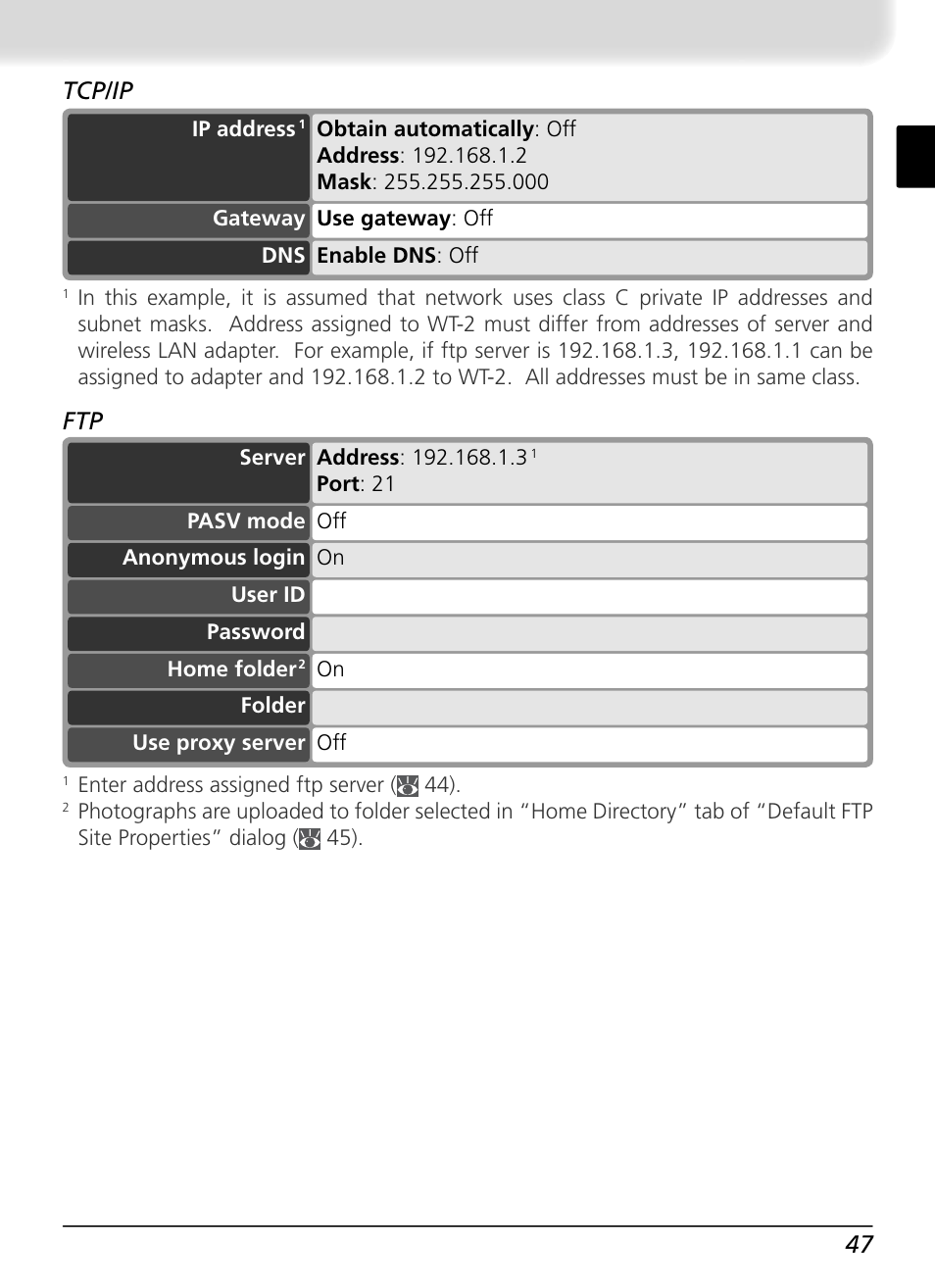 Ftp tcp/ip | Nikon WT-2 User Manual | Page 54 / 187