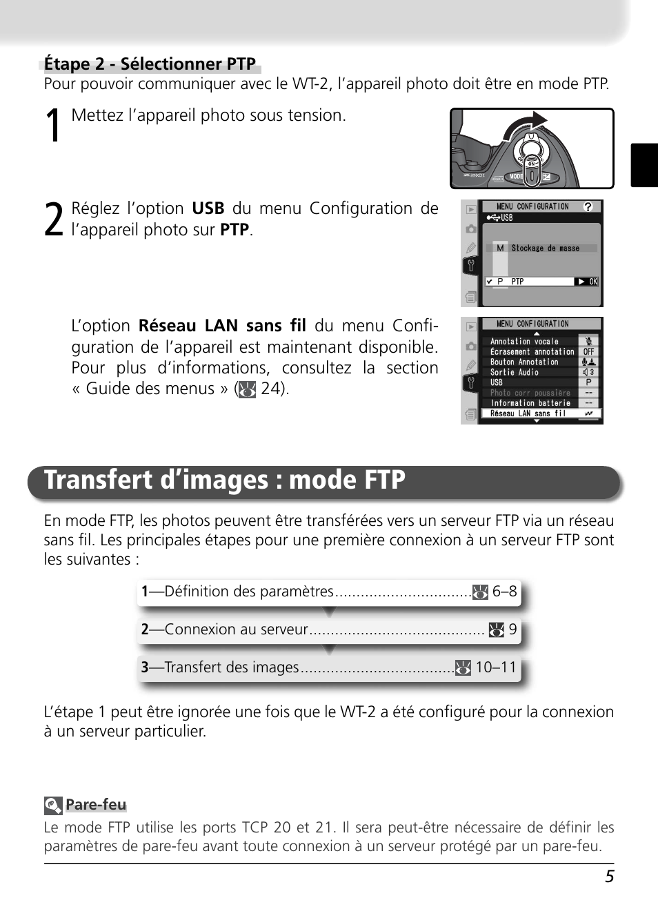 Transfert d’images : mode ftp | Nikon WT-2 User Manual | Page 74 / 187