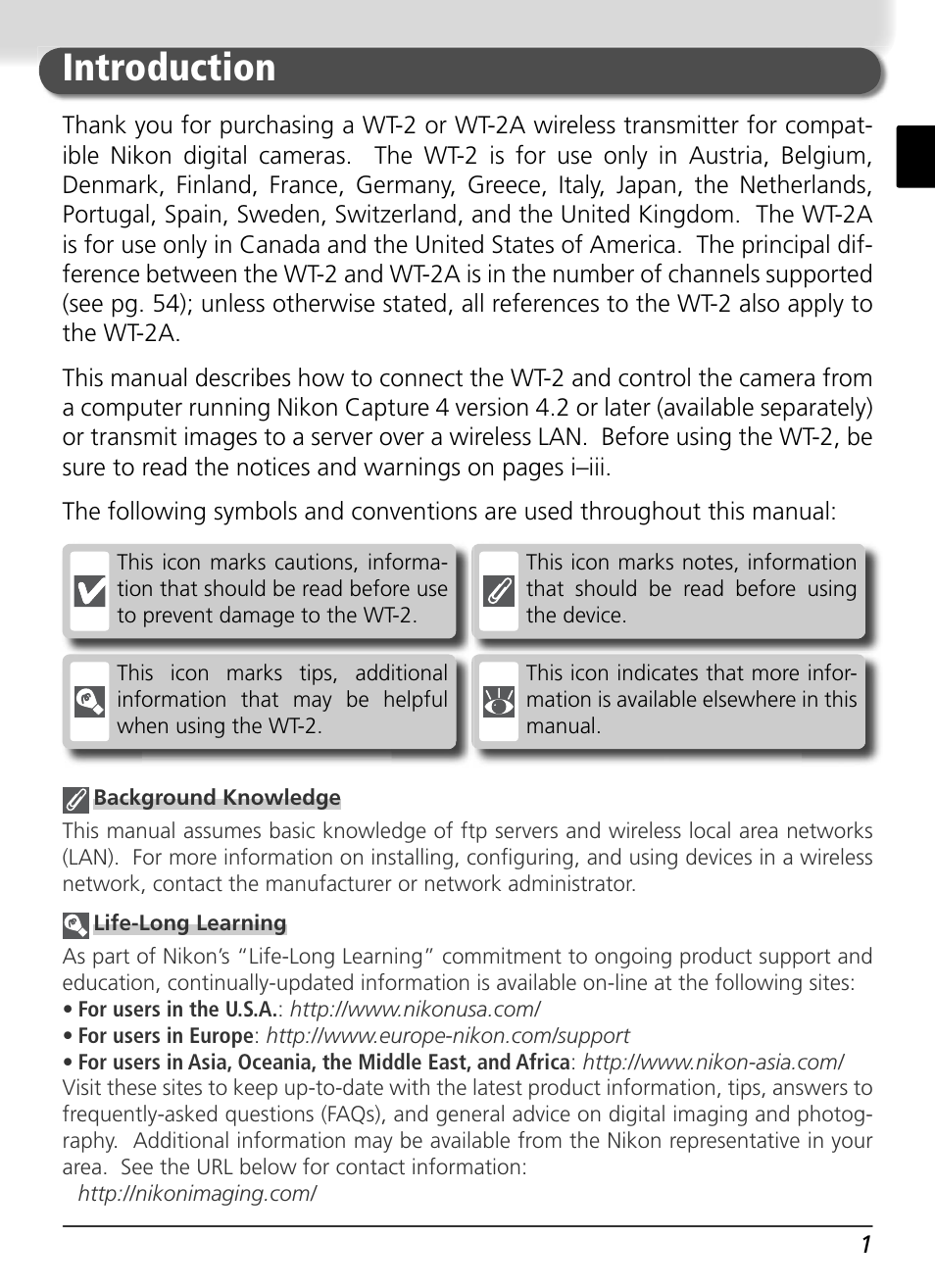 Introduction | Nikon WT-2 User Manual | Page 8 / 187