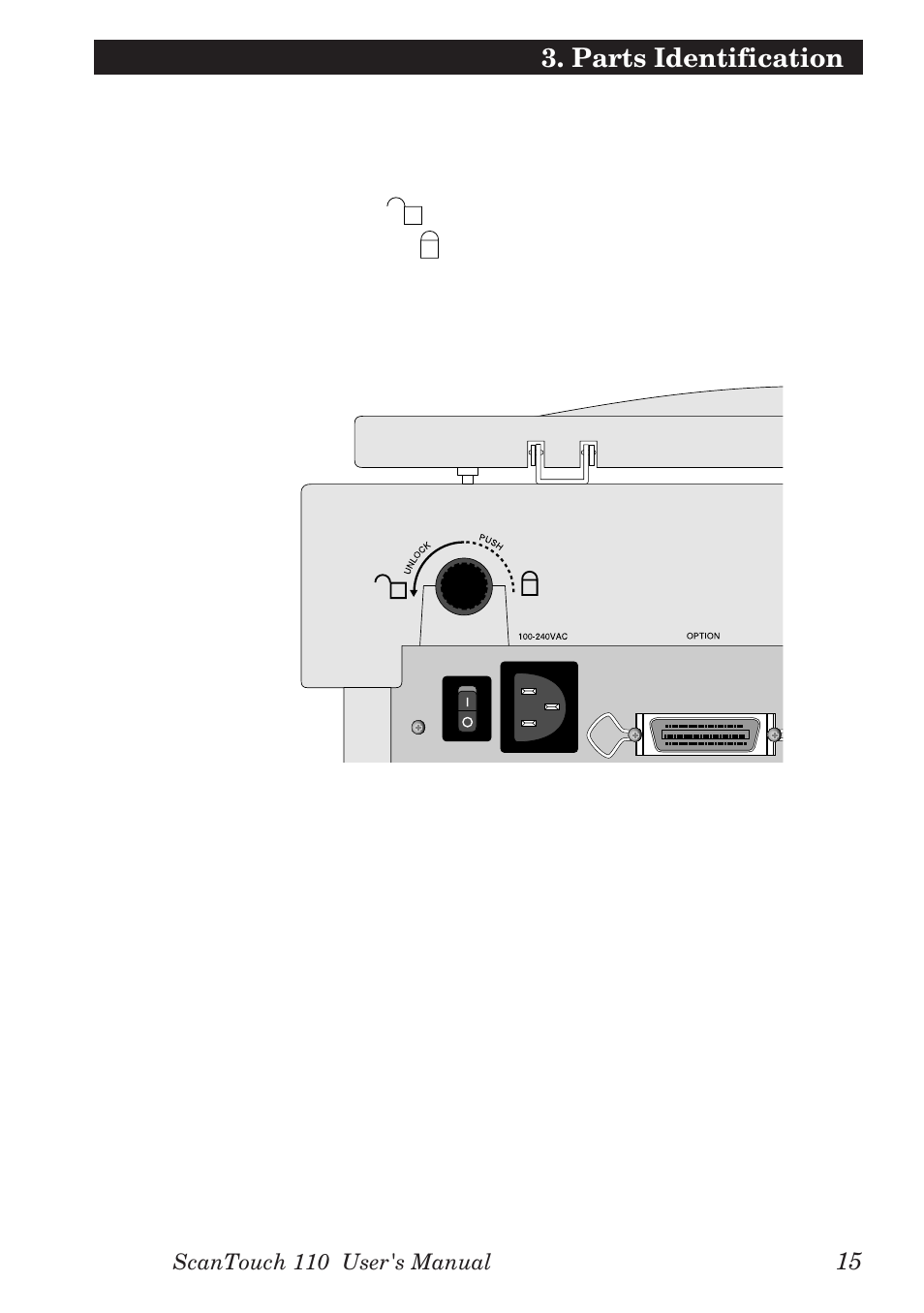 Unlocking the scanner, Parts identification | Nikon AX-110 User Manual | Page 25 / 47