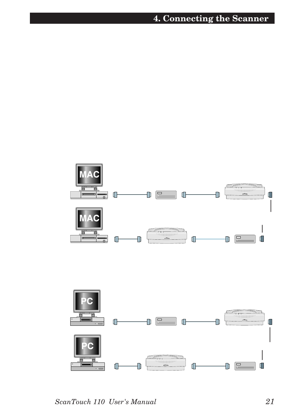 Scsi chain connection with other devices, Connecting the scanner | Nikon AX-110 User Manual | Page 31 / 47