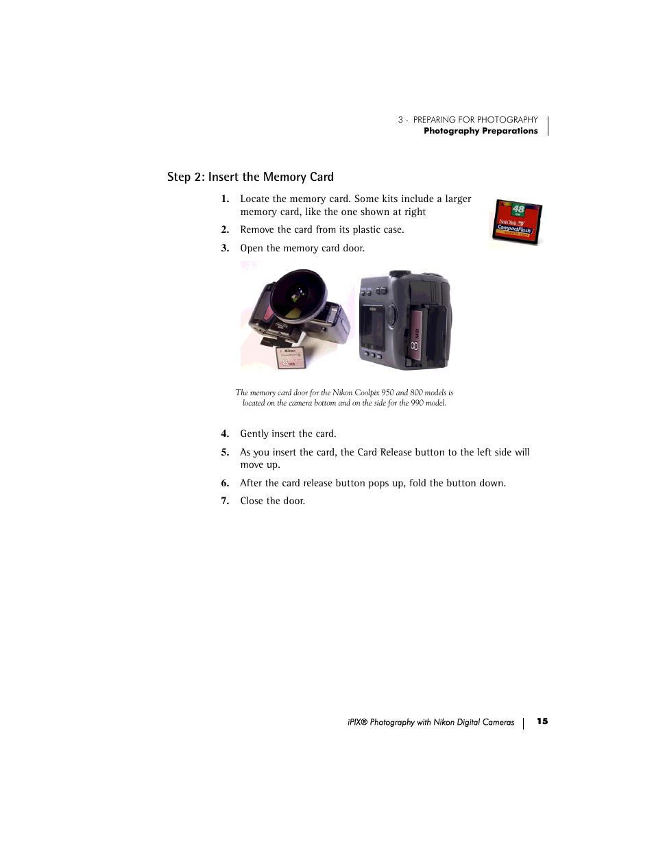 Step 2: insert the memory card | Nikon 990 User Manual | Page 20 / 51