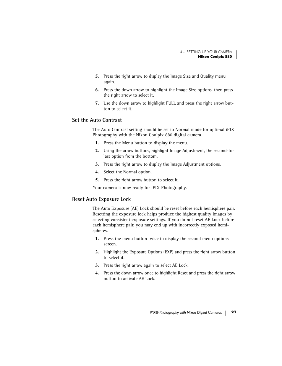 Set the auto contrast, Reset auto exposure lock | Nikon 990 User Manual | Page 26 / 51