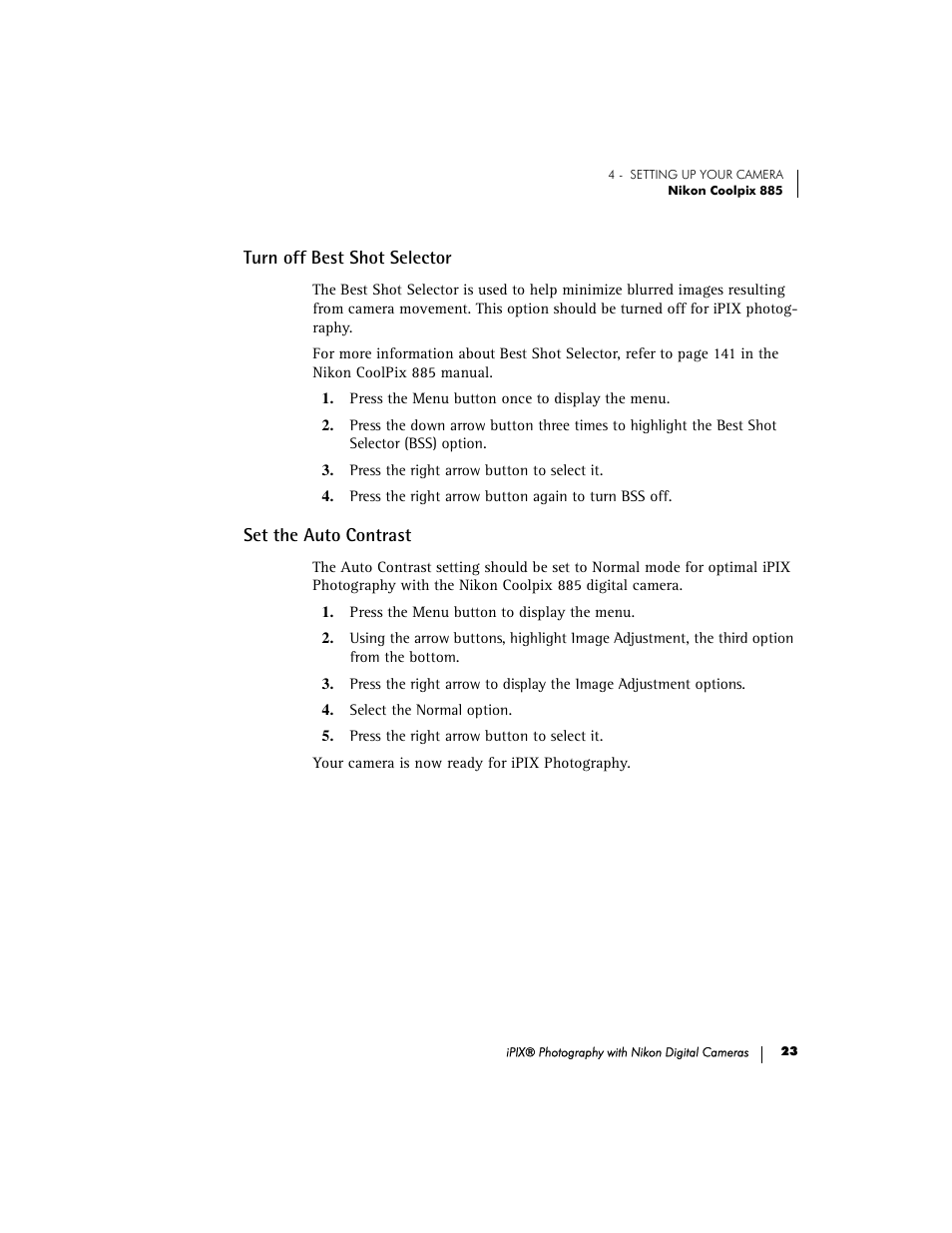 Turn off best shot selector, Set the auto contrast | Nikon 990 User Manual | Page 28 / 51