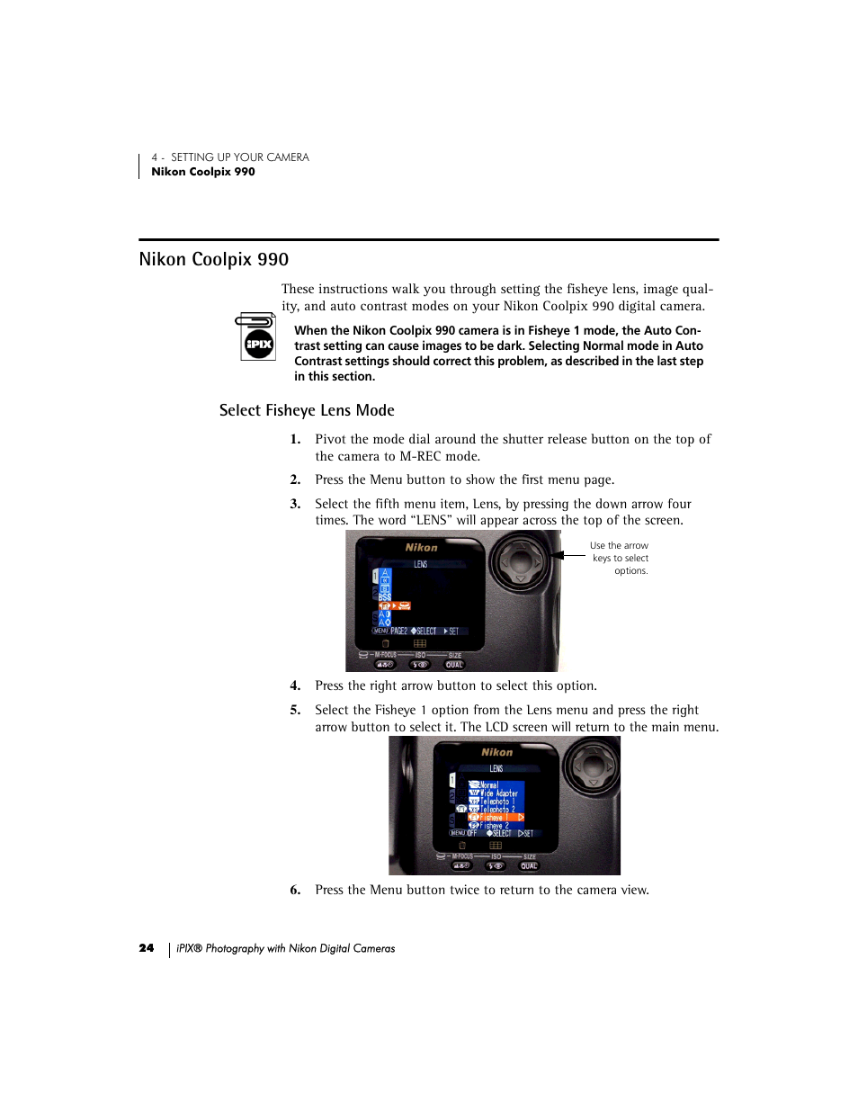 Nikon coolpix 990, Select fisheye lens mode | Nikon 990 User Manual | Page 29 / 51