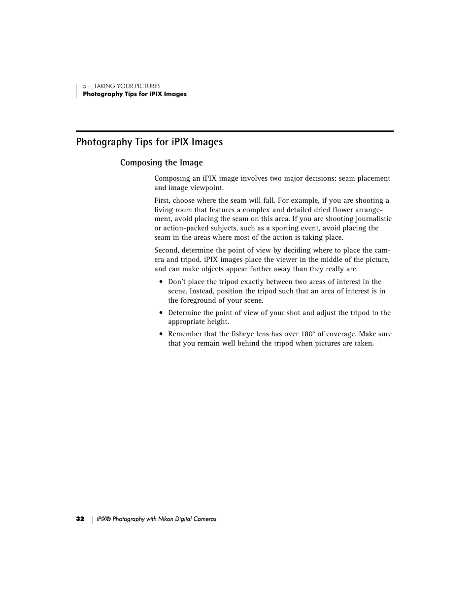 Photography tips for ipix images, Composing the image | Nikon 990 User Manual | Page 37 / 51