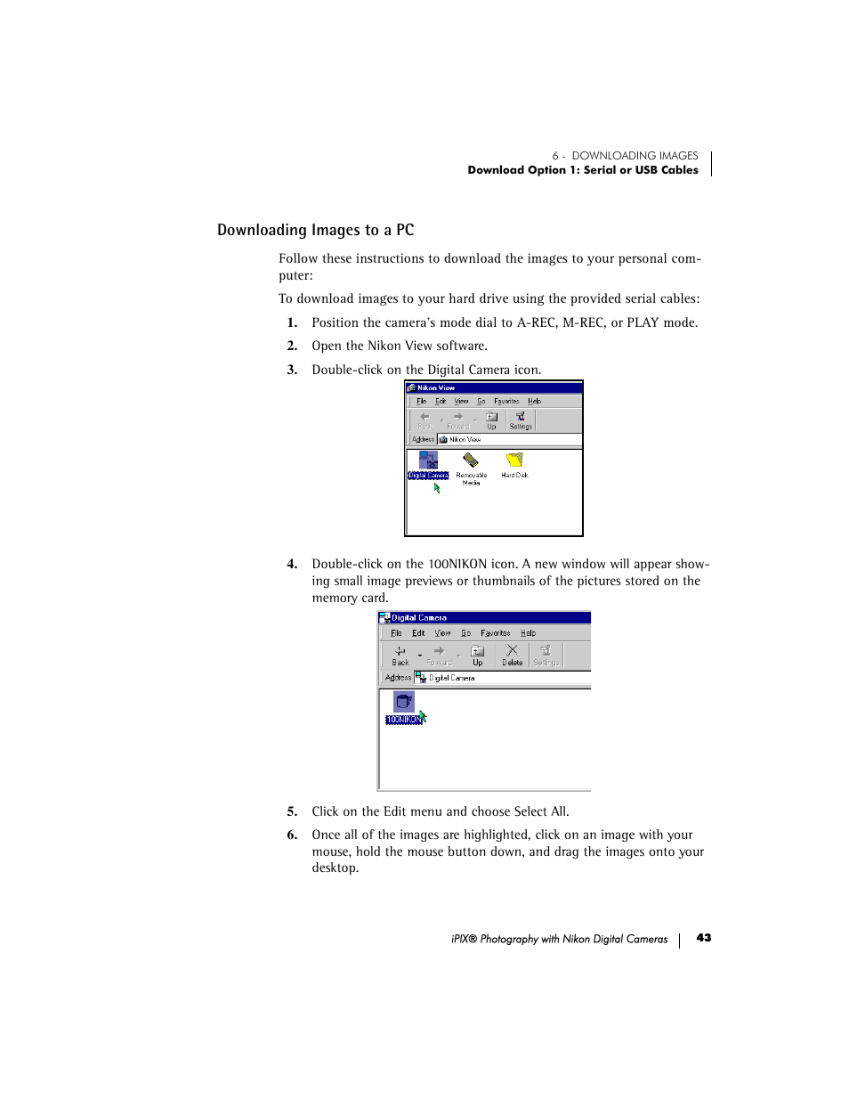 Downloading images to a pc | Nikon 990 User Manual | Page 48 / 51