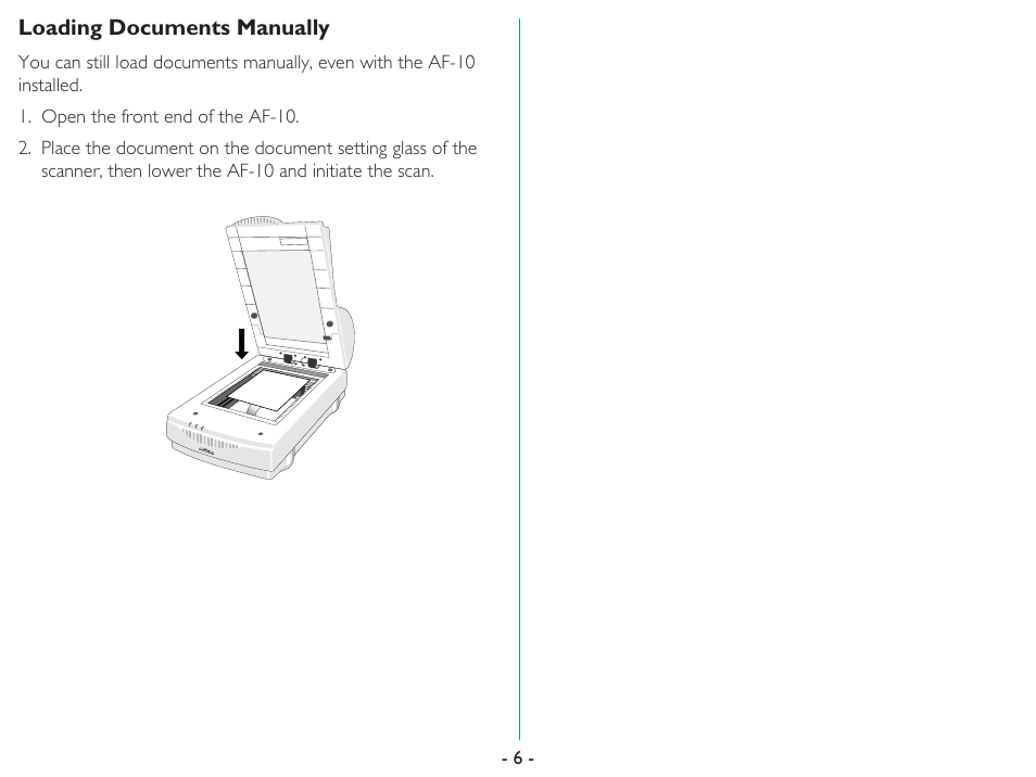 Loading documents manually | Nikon AF-10 User Manual | Page 6 / 10
