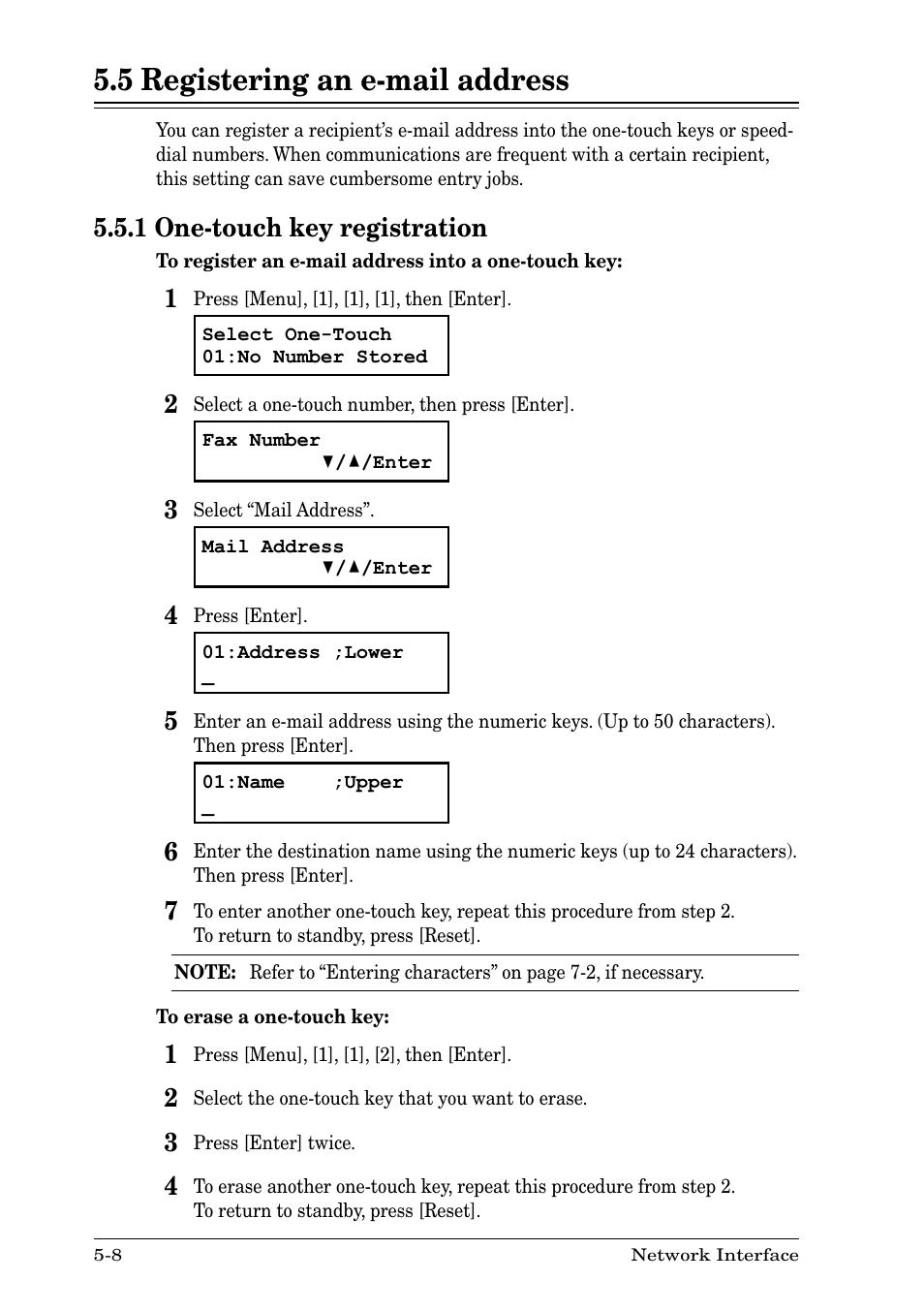5 registering an e-mail address, 1 one-touch key registration, 5 registering an e-mail address -8 | 1 one-touch key registration -8 | Nikon MFX-1930 User Manual | Page 34 / 50