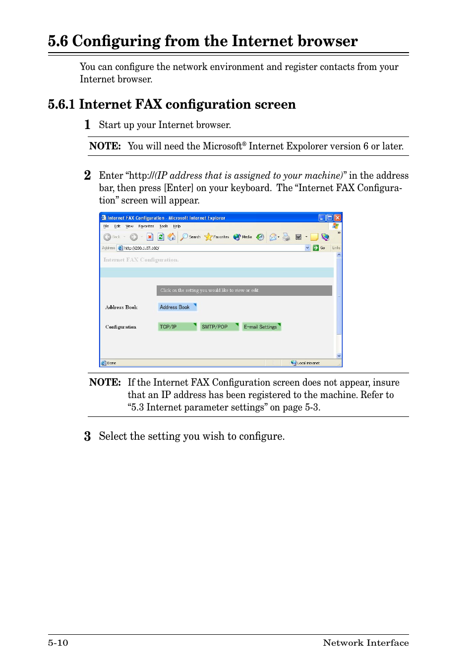 6 configuring from the internet browser, 1 internet fax configuration screen, 6 conﬁguring from the internet browser -10 | 1 internet fax conﬁguration screen -10, 6 conﬁguring from the internet browser, 1 internet fax conﬁguration screen | Nikon MFX-1930 User Manual | Page 36 / 50