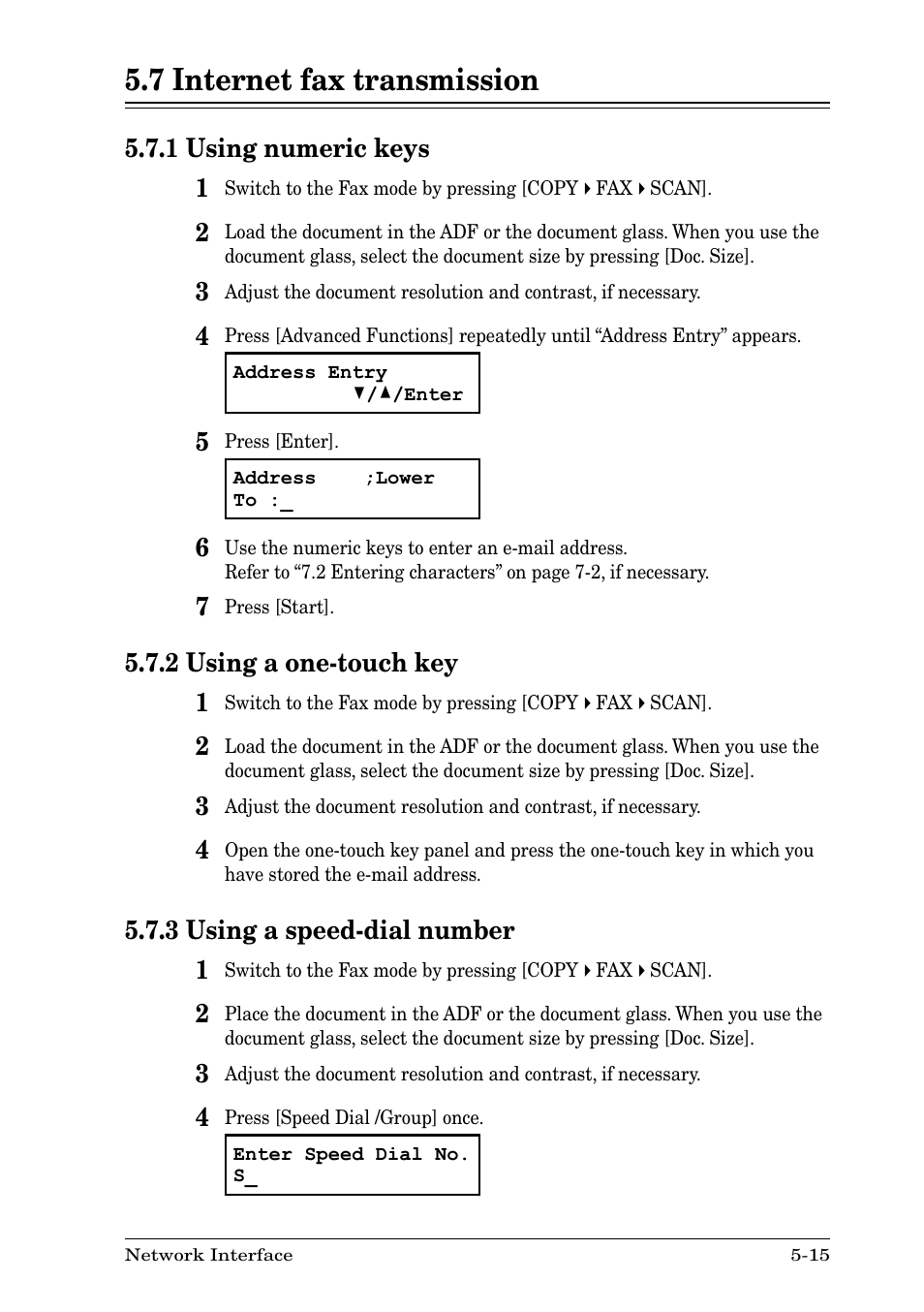 7 internet fax transmission, 1 using numeric keys, 2 using a one-touch key | 3 using a speed-dial number, 7 internet fax transmission -15 | Nikon MFX-1930 User Manual | Page 41 / 50