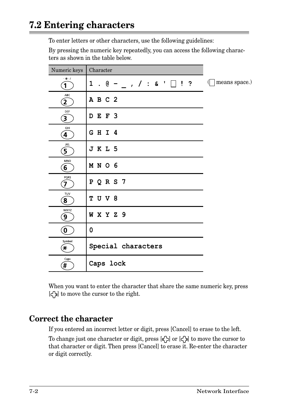 2 entering characters, 2 entering characters -2, Correct the character | Nikon MFX-1930 User Manual | Page 48 / 50