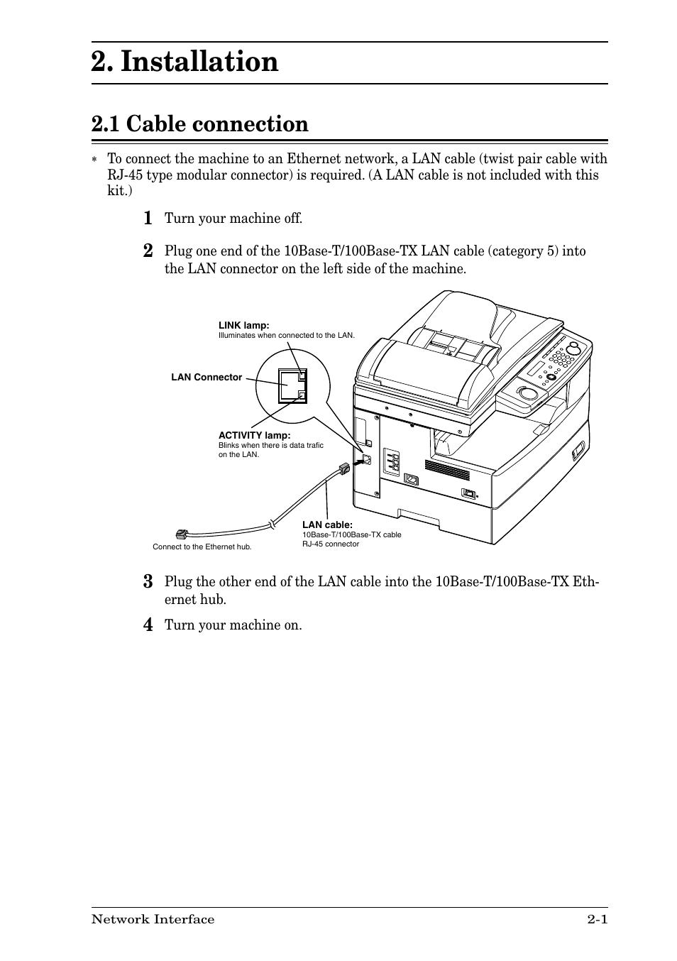 Installation, 1 cable connection, Installation -1 | 1 cable connection -1 | Nikon MFX-1930 User Manual | Page 7 / 50