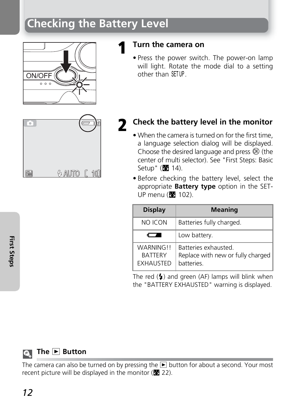 Checking the battery level | Nikon 4600 User Manual | Page 22 / 128