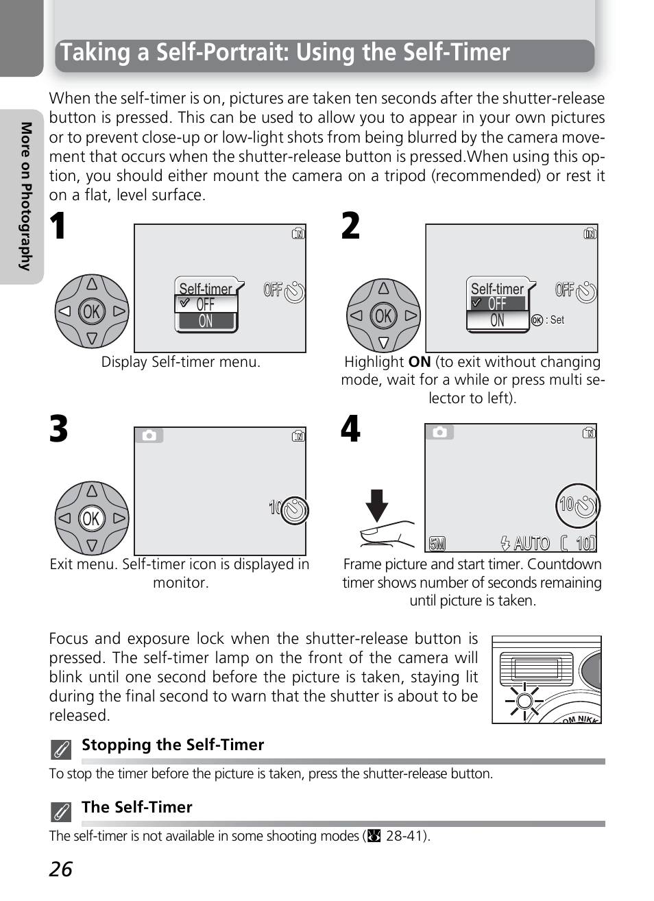 Taking a self-portrait: using the self-timer | Nikon 4600 User Manual | Page 36 / 128