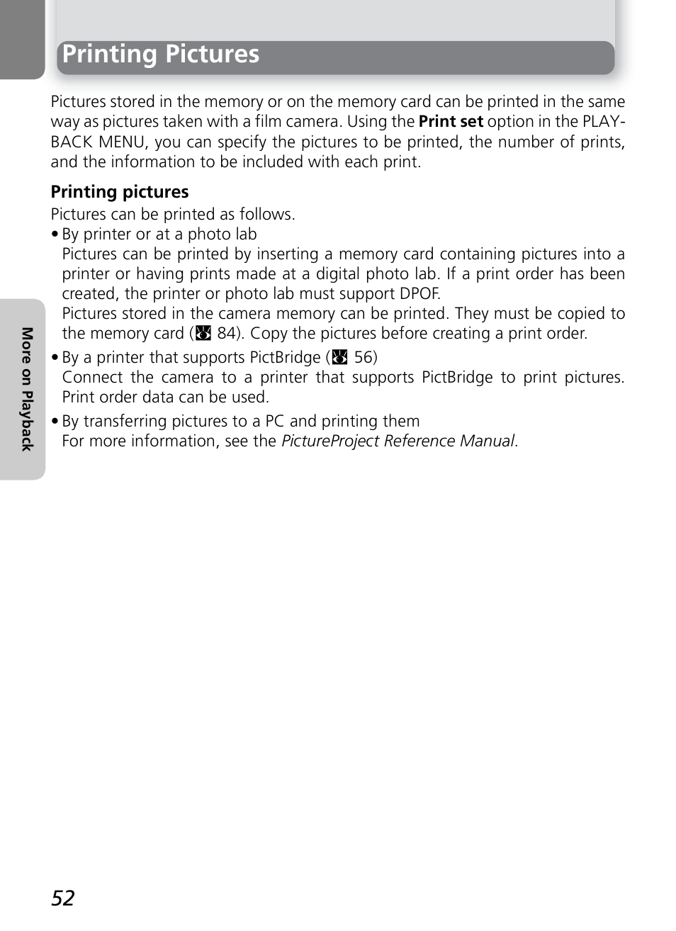 Printing pictures | Nikon 4600 User Manual | Page 62 / 128