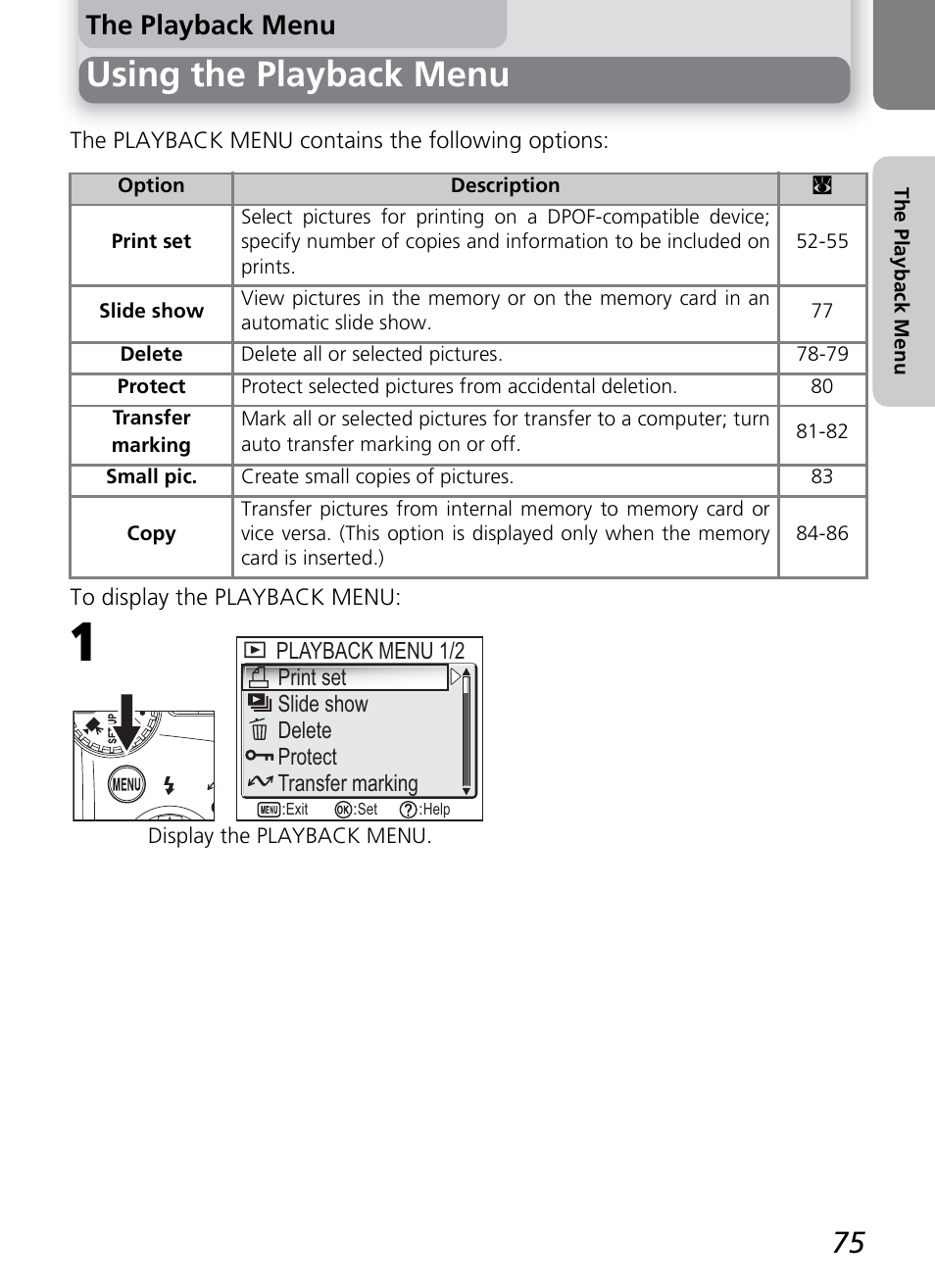 Using the playback menu, The playback menu | Nikon 4600 User Manual | Page 85 / 128