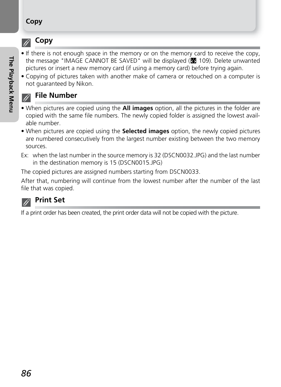 Copy, File number, Print set | Nikon 4600 User Manual | Page 96 / 128