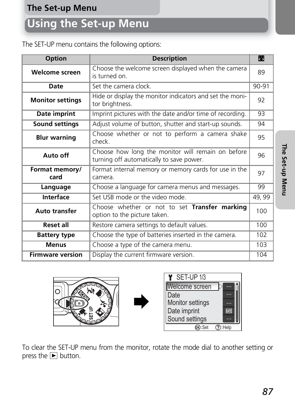Using the set-up menu, The set-up menu | Nikon 4600 User Manual | Page 97 / 128