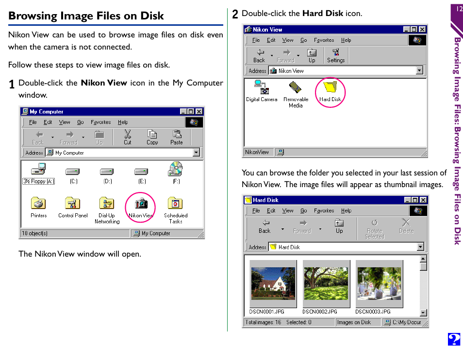 Browsing image files on disk | Nikon Digital Cameras User Manual | Page 12 / 51