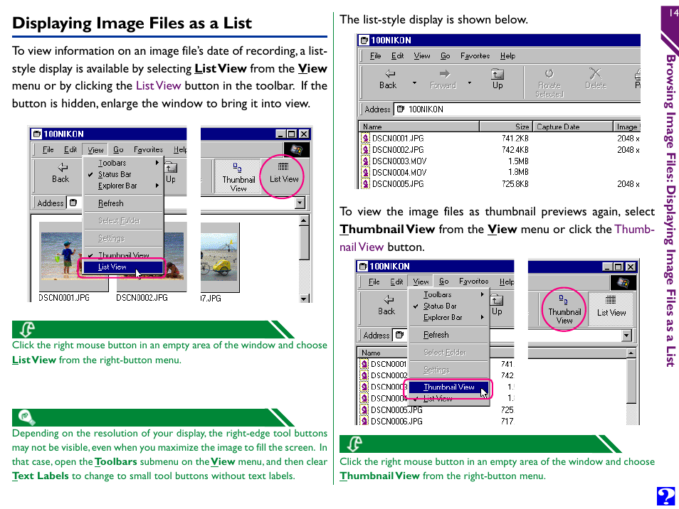 Displaying image files as a list | Nikon Digital Cameras User Manual | Page 14 / 51