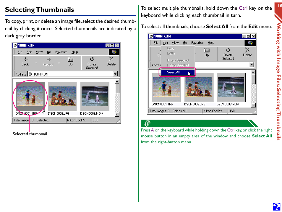 Selecting thumbnails | Nikon Digital Cameras User Manual | Page 18 / 51