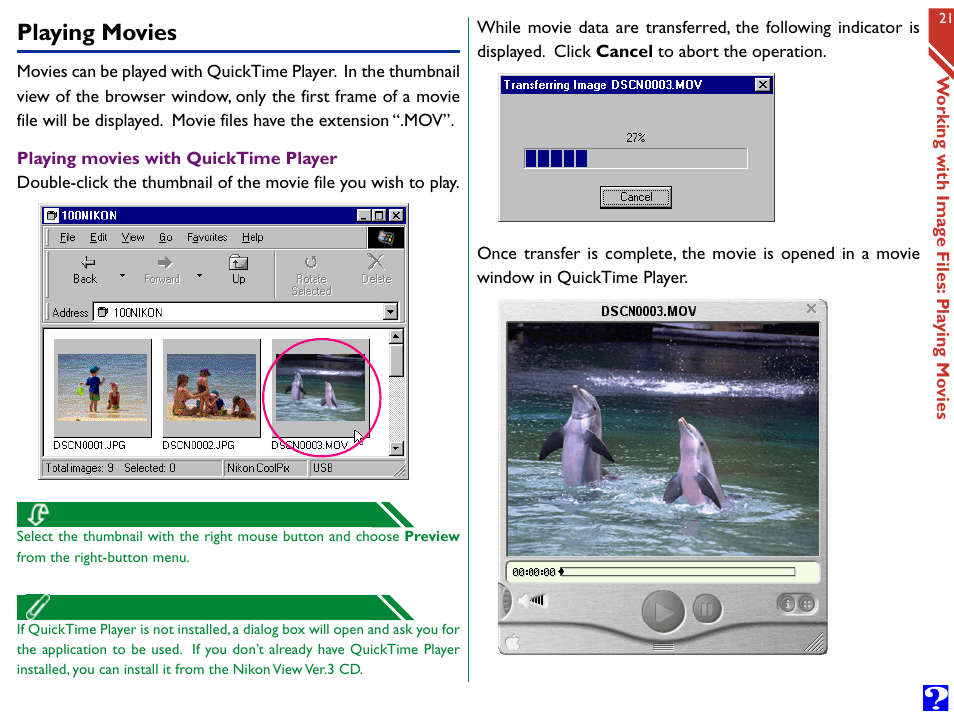 Playing movies | Nikon Digital Cameras User Manual | Page 21 / 51
