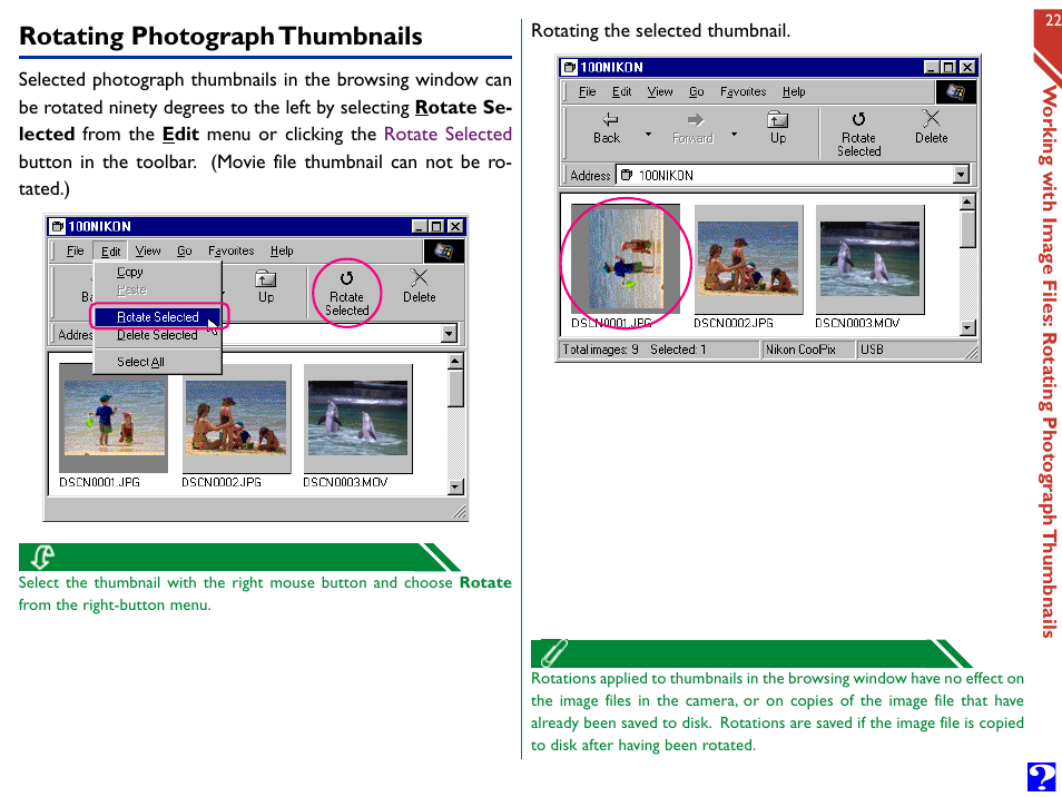 Rotating photograph thumbnails | Nikon Digital Cameras User Manual | Page 22 / 51