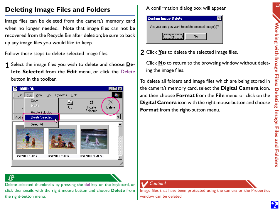 Deleting image files and folders | Nikon Digital Cameras User Manual | Page 23 / 51