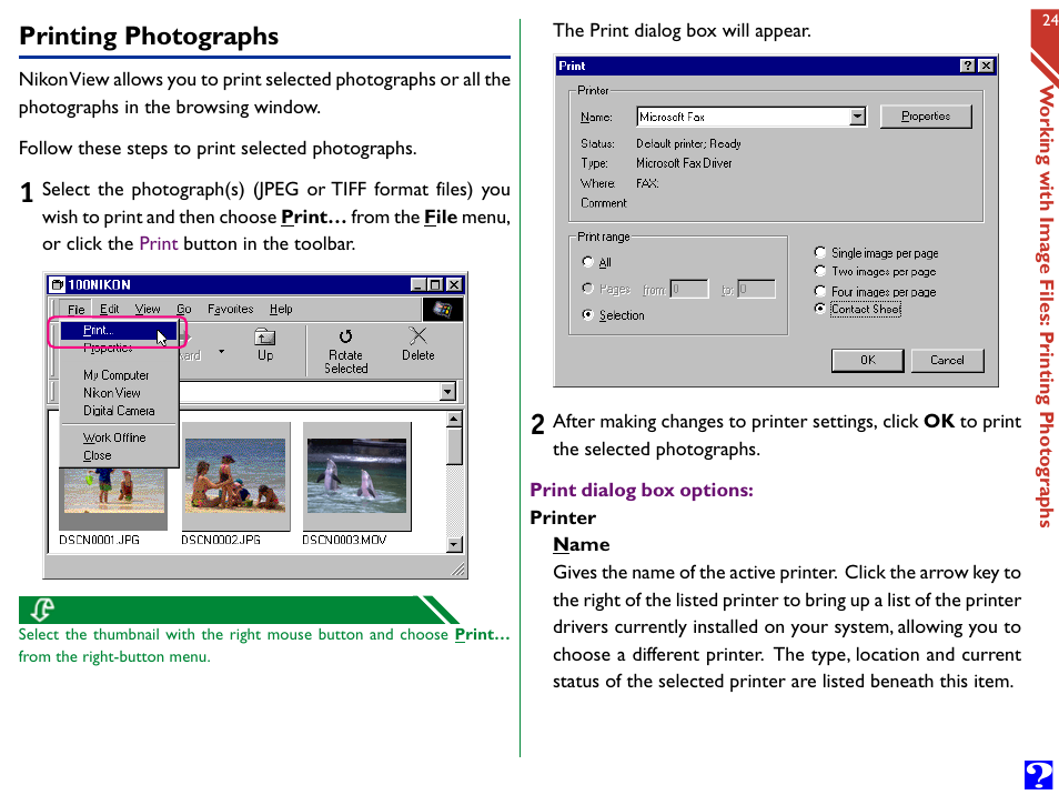 Printing photographs | Nikon Digital Cameras User Manual | Page 24 / 51