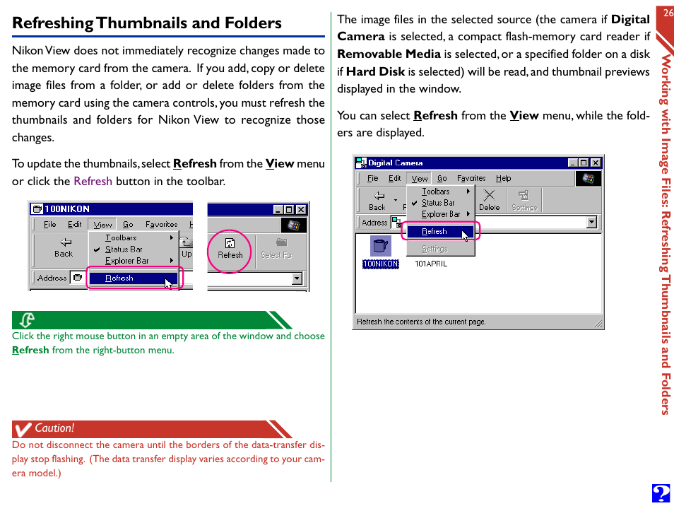 Refreshing thumbnails and folders | Nikon Digital Cameras User Manual | Page 26 / 51