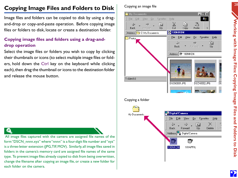 Copying image files and folders to disk | Nikon Digital Cameras User Manual | Page 28 / 51