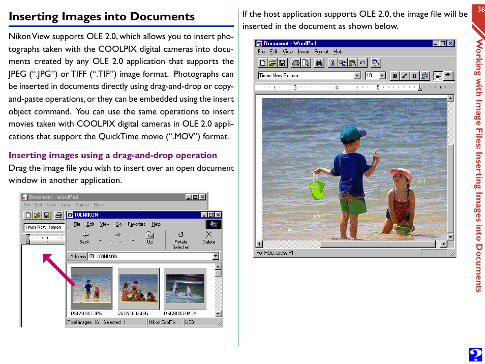 Inserting images into documents | Nikon Digital Cameras User Manual | Page 36 / 51
